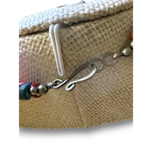 Vintage Double Strand Painted Wood Disc Necklace and Clip On Earring Set - Picture 4 of 9